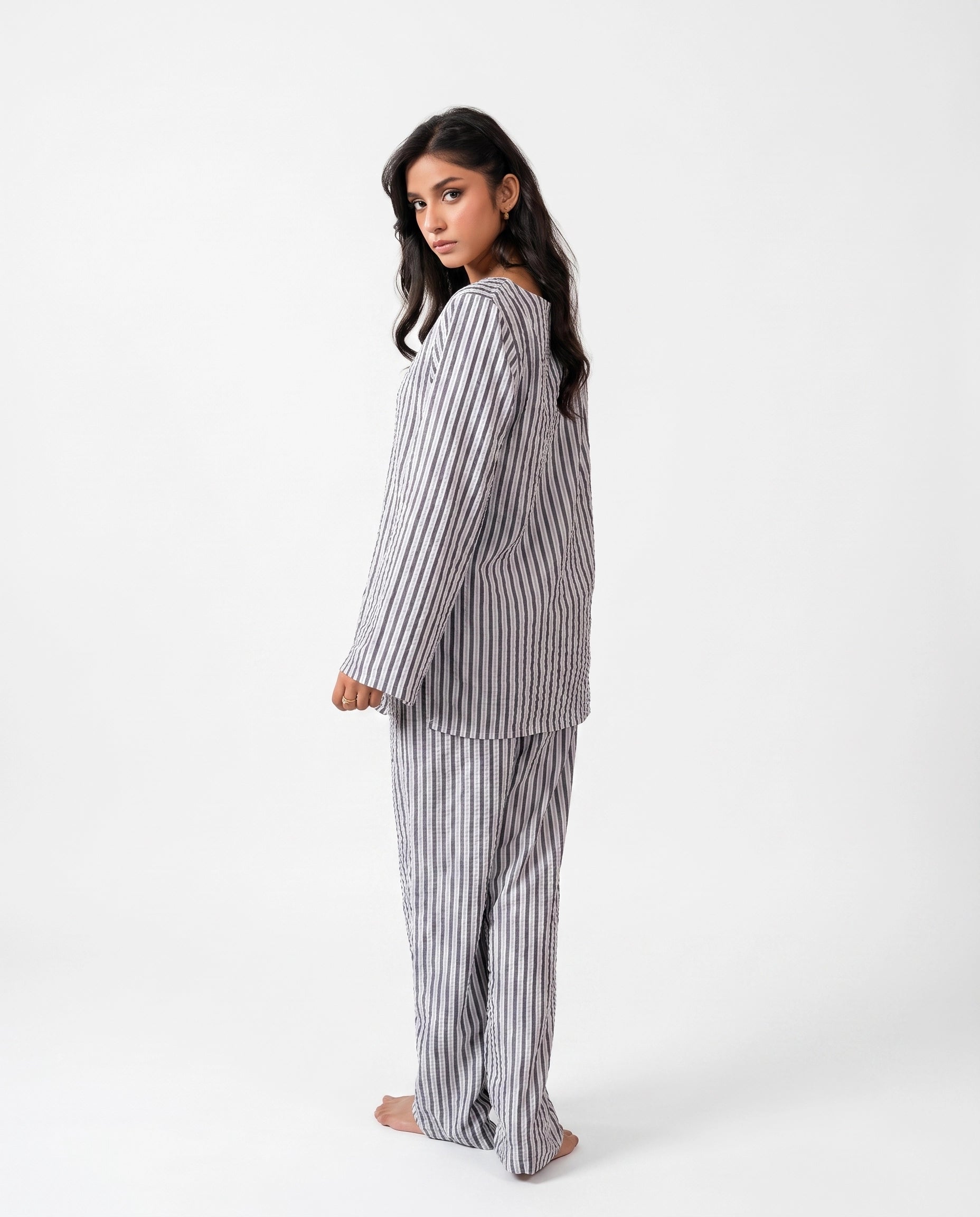 Grey Stripes Seersucker Co-Ord Set