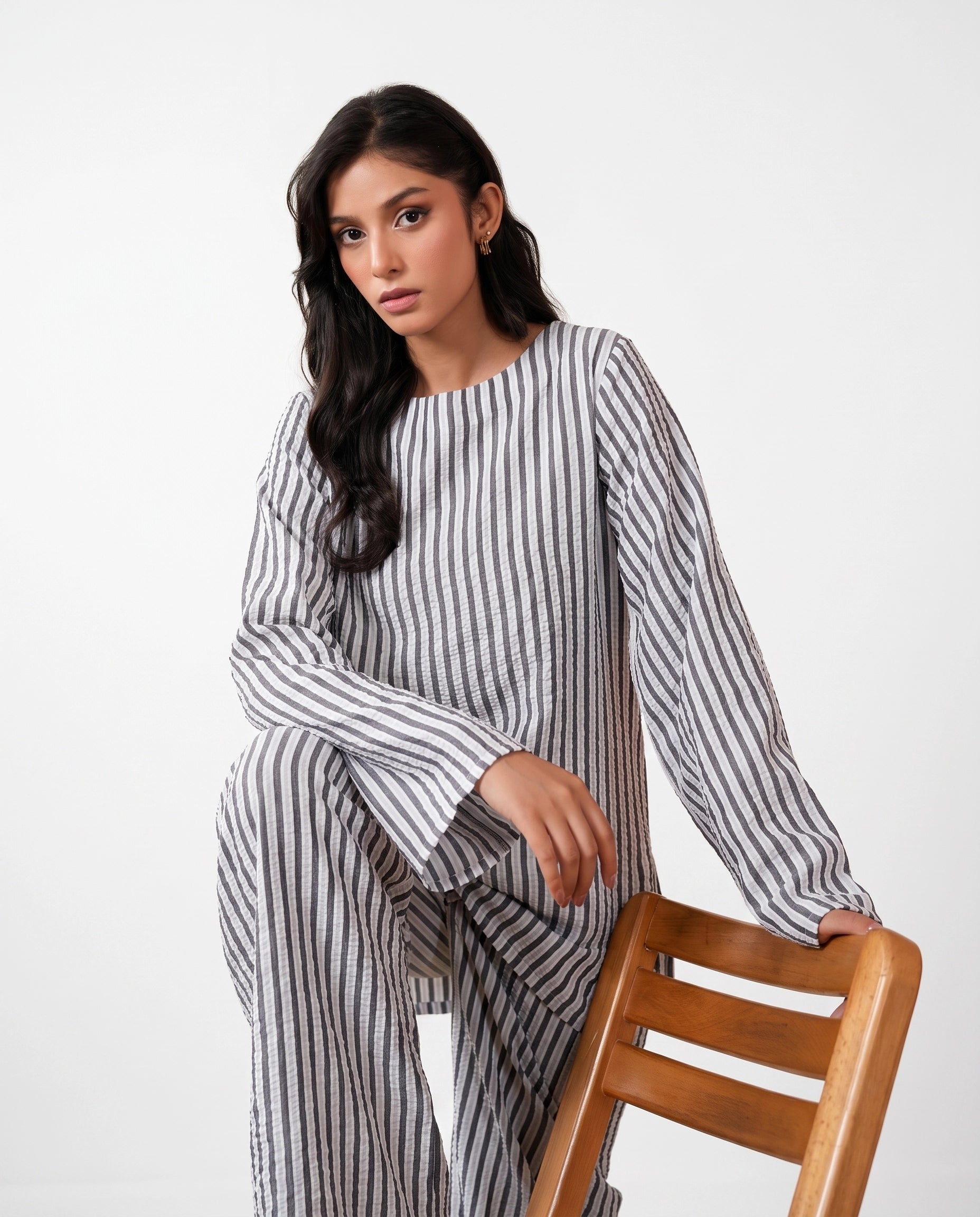 Grey Stripes Seersucker Co-Ord Set