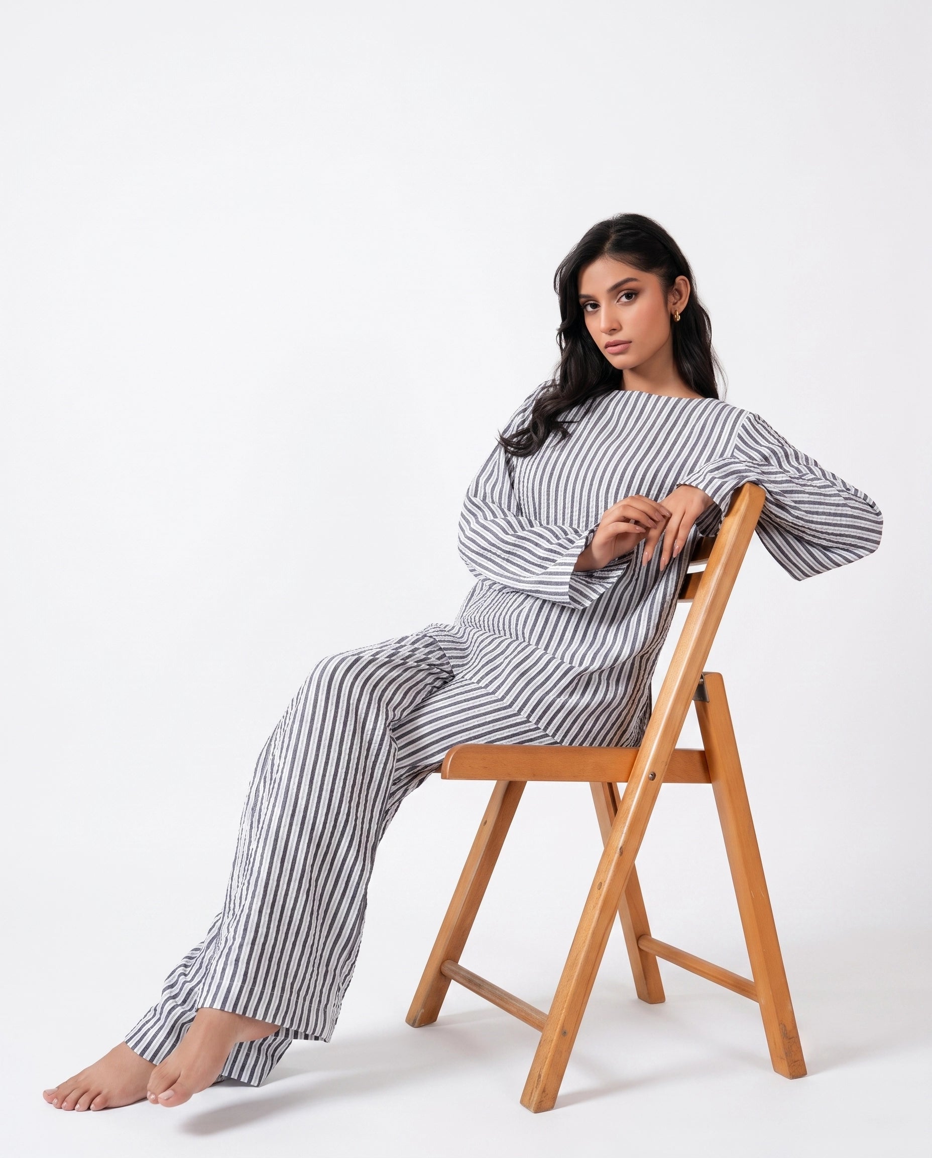 Grey Stripes Seersucker Co-Ord Set